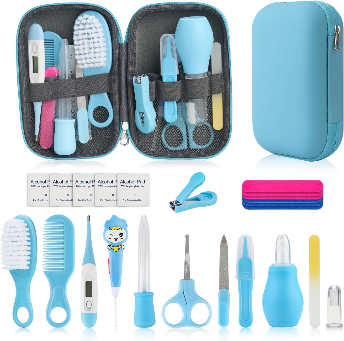 Baby Grooming Kit, Infant Safety Care Set with Hair Brush Comb Nail Clipper Nasal Aspirator Ear Cleaner,Baby Essentials Kit for Newborn Girls Boys