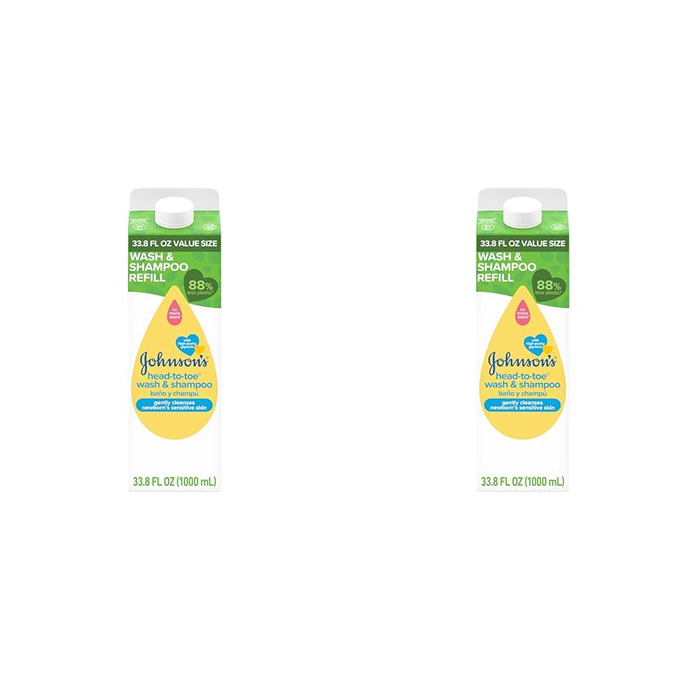Johnson’s Head-To-Toe Gentle Baby Body Wash & Shampoo, Tear-Free, Sulfate-Free & Hypoallergenic Wash & Shampoo for Baby’s Sensitive Skin & Hair, Value Size Baby Wash Refill, 33.8 fl. oz (Pack of 2)