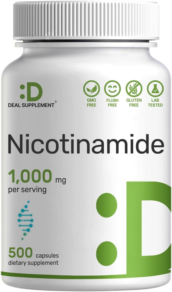 DEAL SUPPLEMENT Vitamin B3 1,000mg Per Serving, 500 Capsules â€“ Flush Free Niacin, Nicotinamide Also Known as Niacinamide â€“ B Vitamins Supplement, Supports Healthy Skin & Energy ProductionNon-GMO
