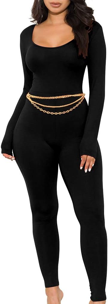 GOKATOSAU Women’s Sexy Long Sleeve Bodycon Solid Outfits Club Rompers Jumpsuits