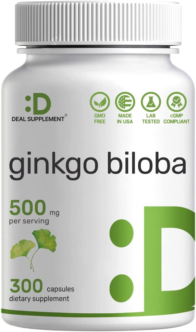 DEAL SUPPLEMENT Ginkgo Biloba 500mg Per Serving, 300* Capsules, 5 Month Supply – Grown in Northern Asia – Extra Strength, Promotes Brain Function