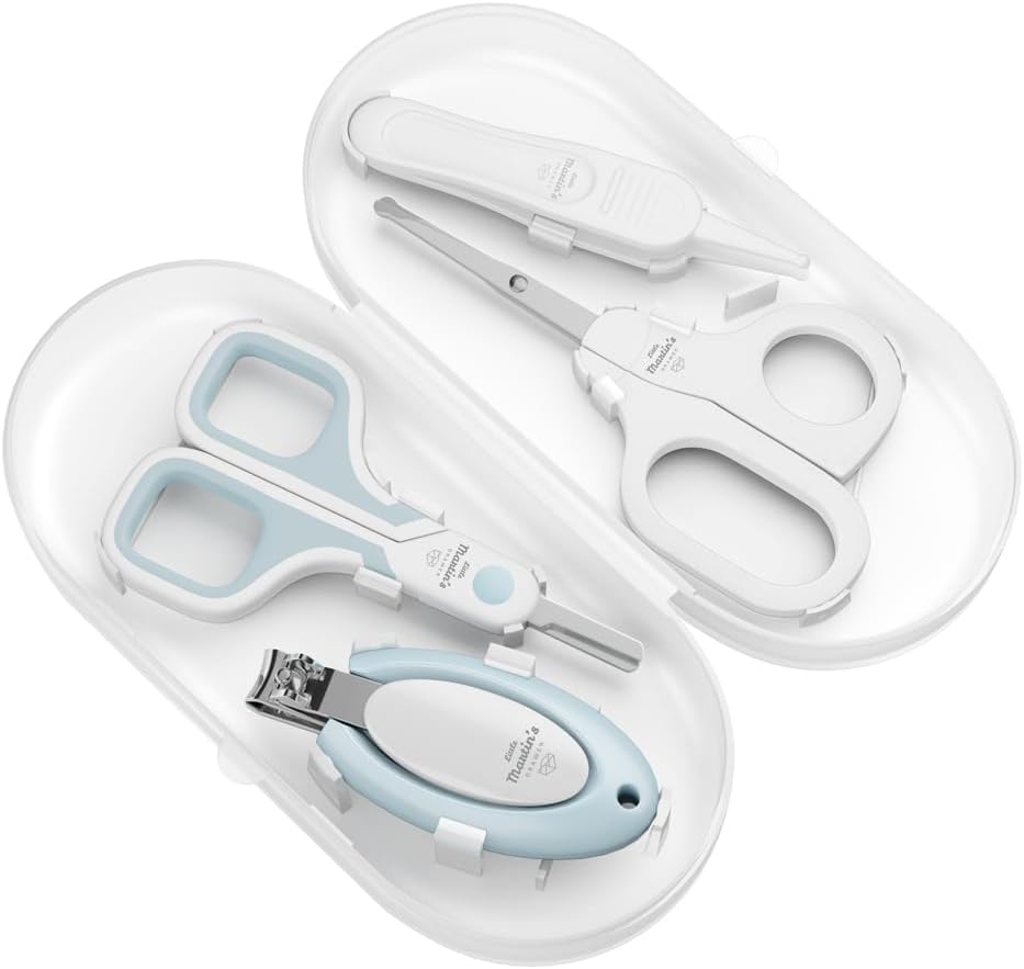 Little Martin’s Baby Nail Care Kit (4 pcs) – 2x Nail Scissors and 1x Nail Clipper with Magnifier – Grooming Manicure Pedicure Set for Newborns Infants Toddlers and Kids – Safe Precise – BPA-Free