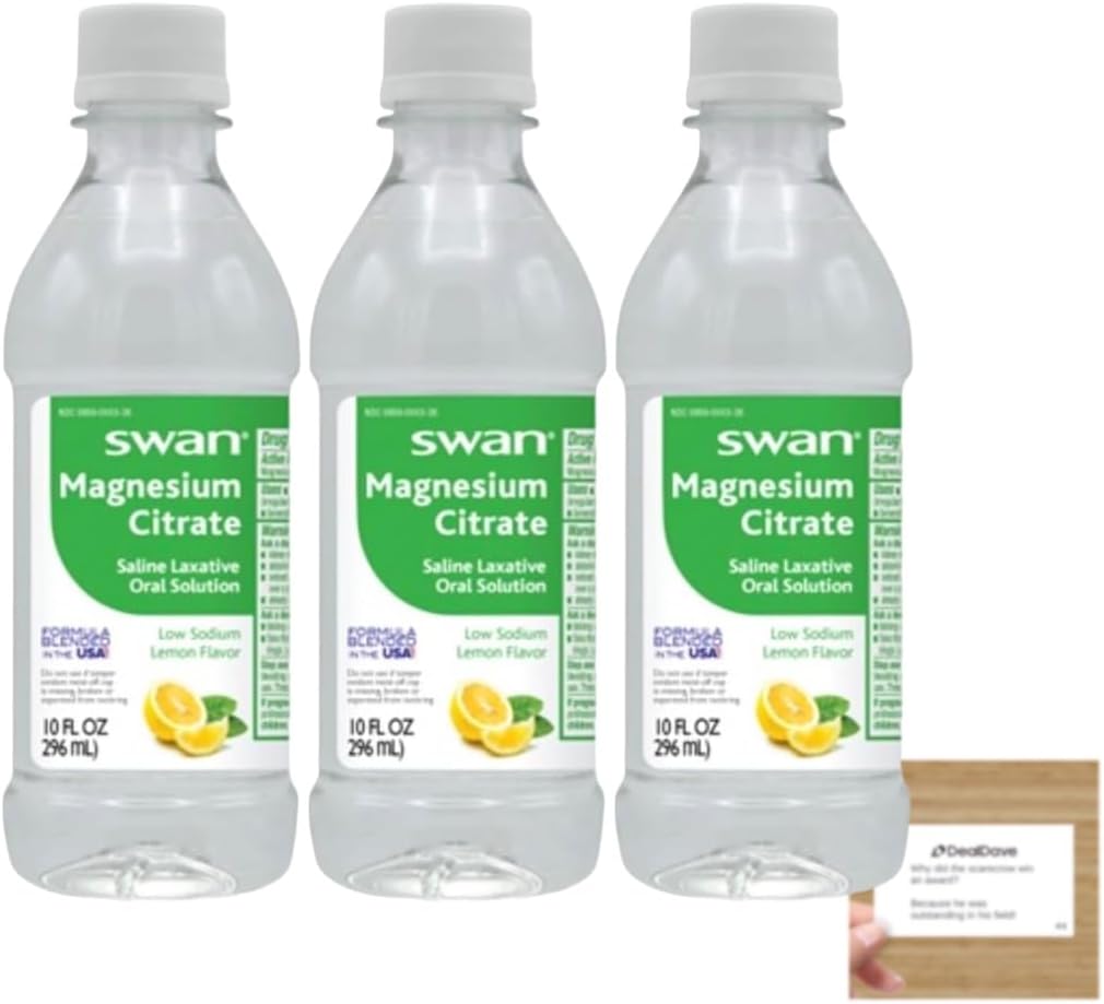 Swan Lemon Magnesium Citrate Oral Solution 10 oz, (3 Pack) + Deal Dave Card