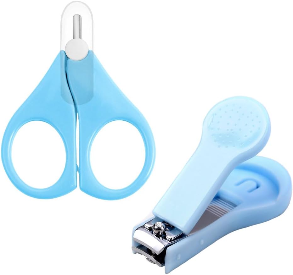 2 Pcs Safe Baby Nail Clippers, Baby Nail Kit Baby Manicure Kit Baby Nail Clippers, Scissors Kids Nail Clipper Trimmers Baby Nail Care Set for Infants & Newborn & Infant & Toddler, Blue