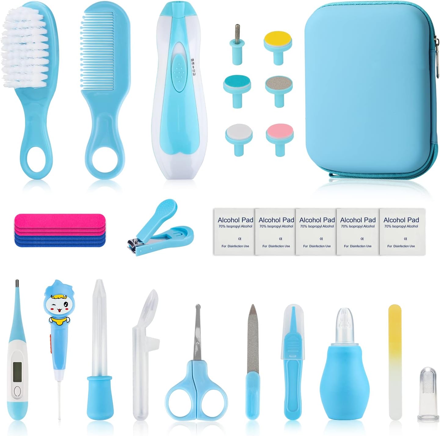 Baby Healthcare and Grooming Kit, Baby Safety Care Set, Baby Electric Nail Trimmer Set Newborn Nursery Health Care Set for Newborn Infant Toddlers Baby Boys Girls Kids (Blue-26 Kits)