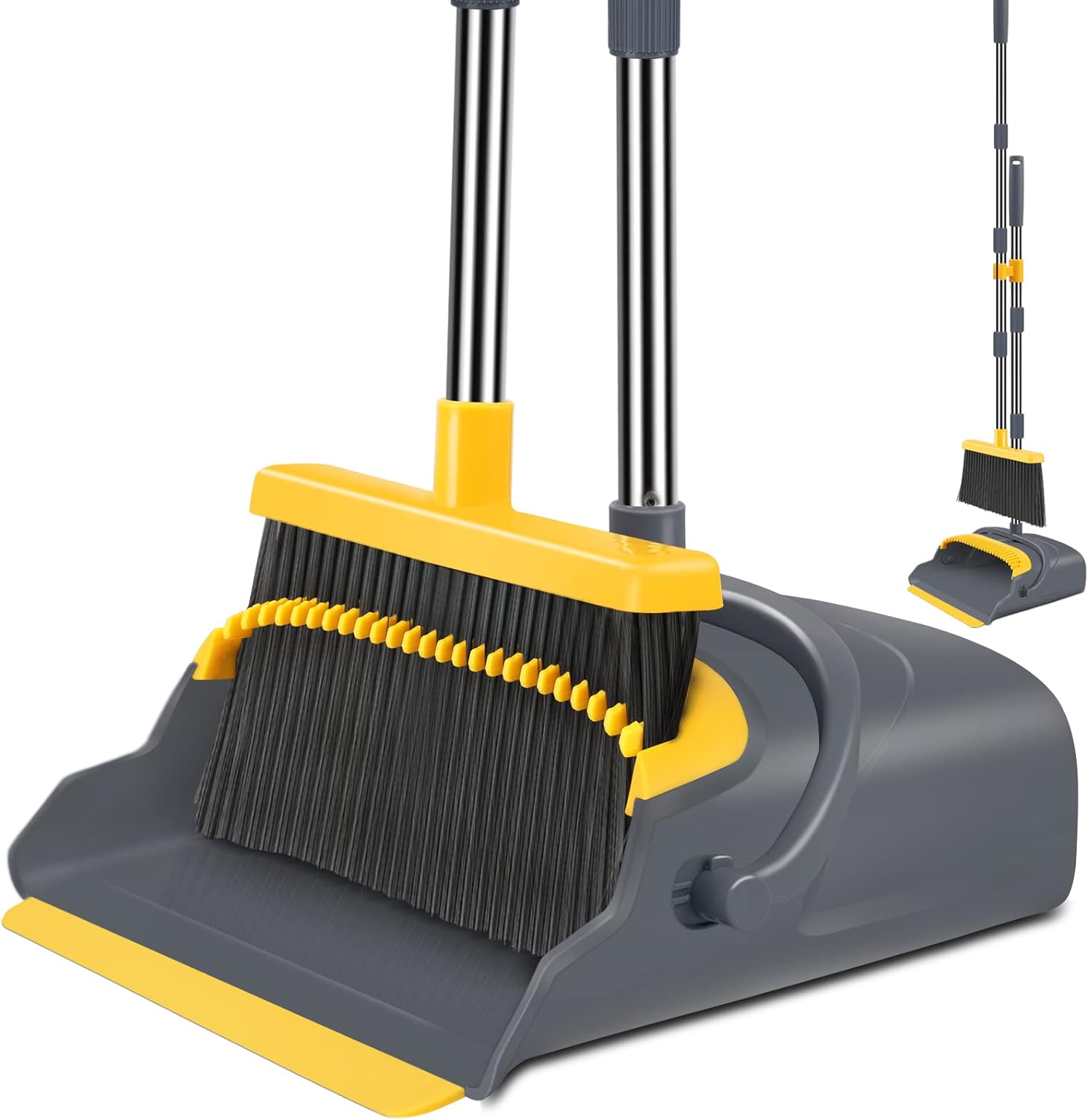 kelamayi Broom and Dustpan Set for Home，Broom and Dustpan Set, Broom Dustpan Set, Broom and Dustpan Combo for Office, Indoor&Outdoor Sweeping, Stand Up Broom and Dustpan (Gray&Yellow)