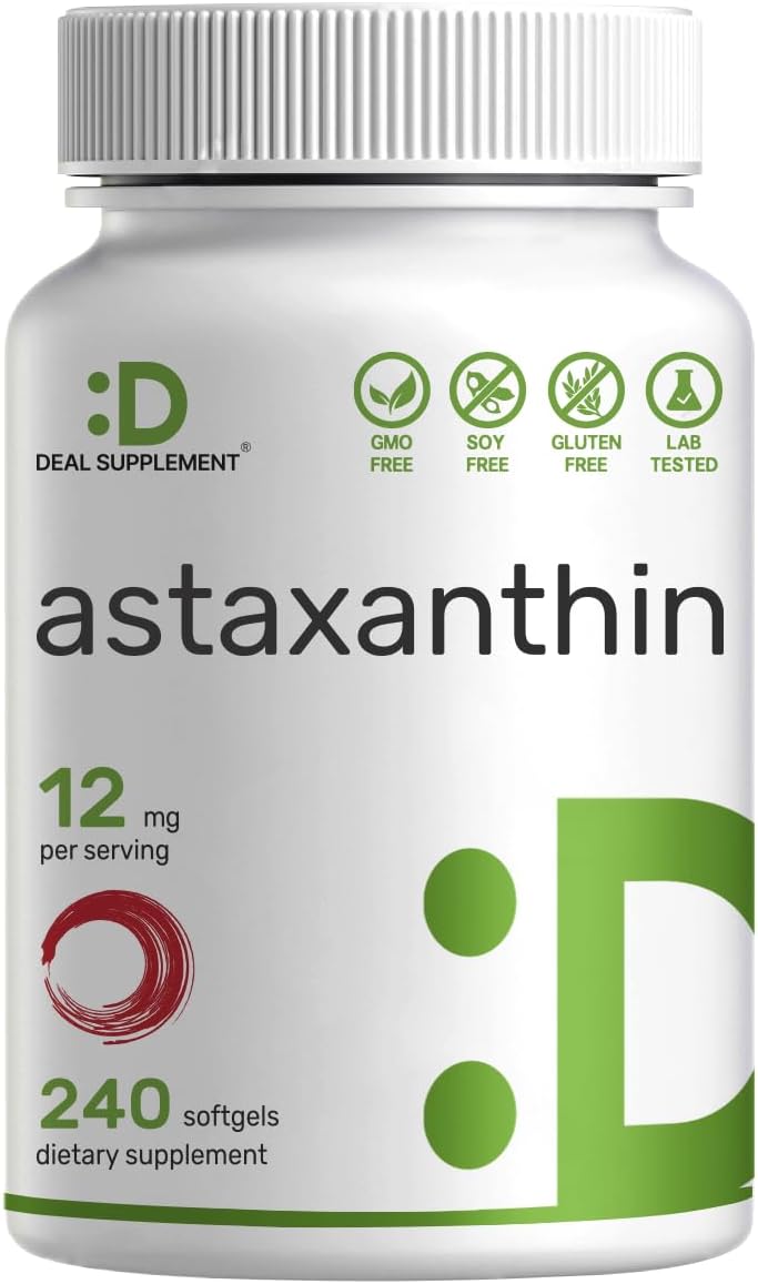 Astaxanthin Supplements 12*mg, 240* Mini Softgels | Haematococcus Pluvialis Microalgae Source – Natural Antioxidant Supplements for Skin, Eyes, Joints, and Immune Support