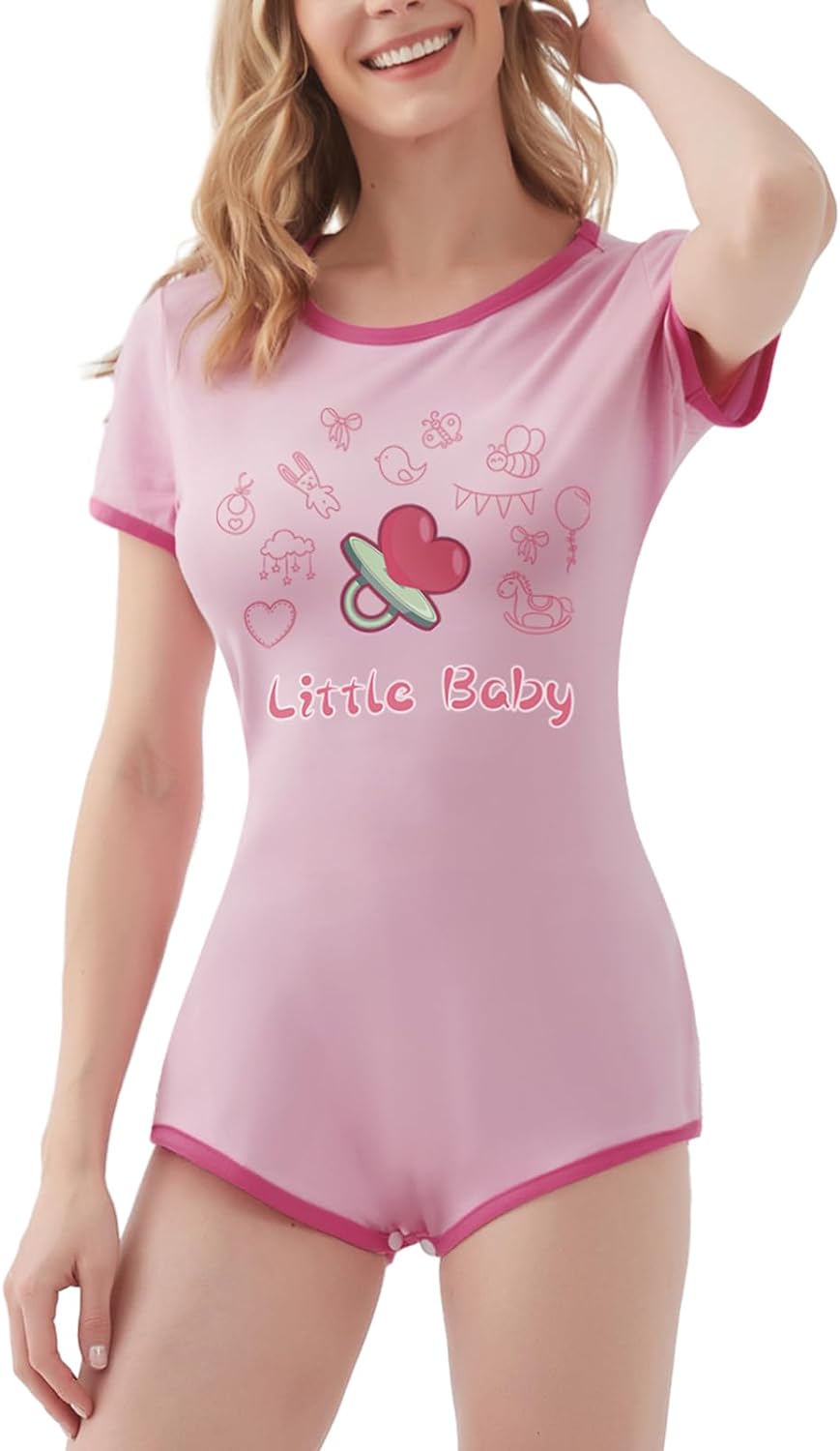 Women’s Short Sleeve Romper Pajamas Bodysuit Little Baby Onesie Jumpsuit Nightwear Sleepwear