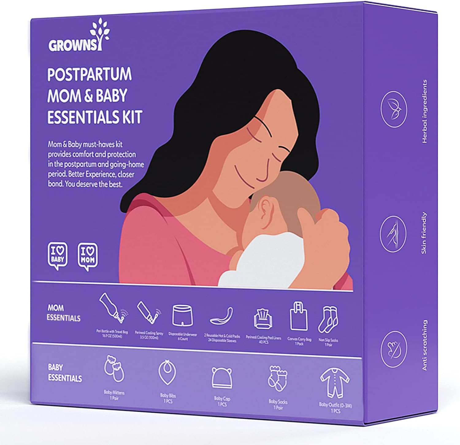 Postpartum Mom & Baby Essential Kits, Postpartum Recovery Kit for Labor &Delivery with Hospital Essentials for Women After Birth with PERI Bottle, Herbal Cooling Spray, Herbal Cooling Liner