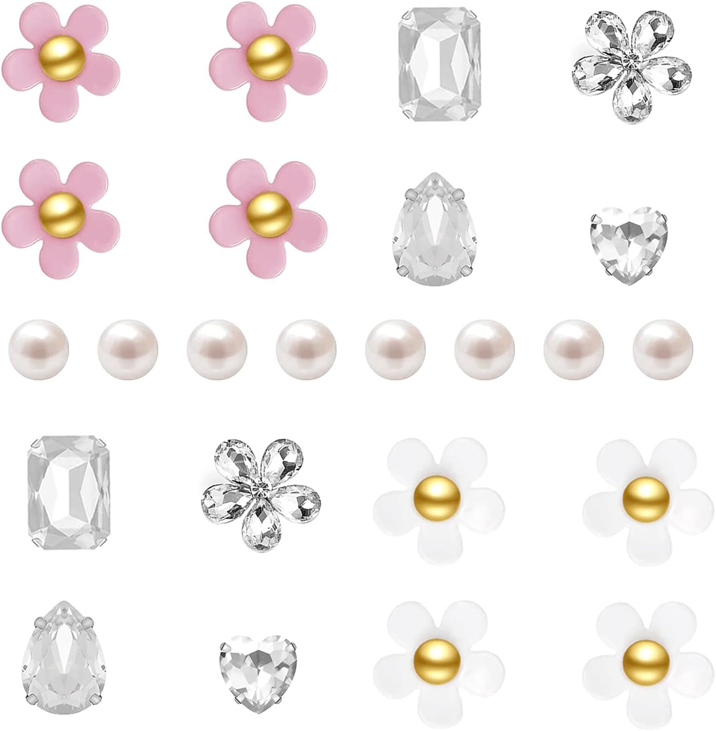 NEVEGE Flower Shoe Charms 19-25Pcs Shoe Charms Flower Crystal Rhinestone Pearl Flower Shoes Decoration Cute Shoe Charms for Girls Women