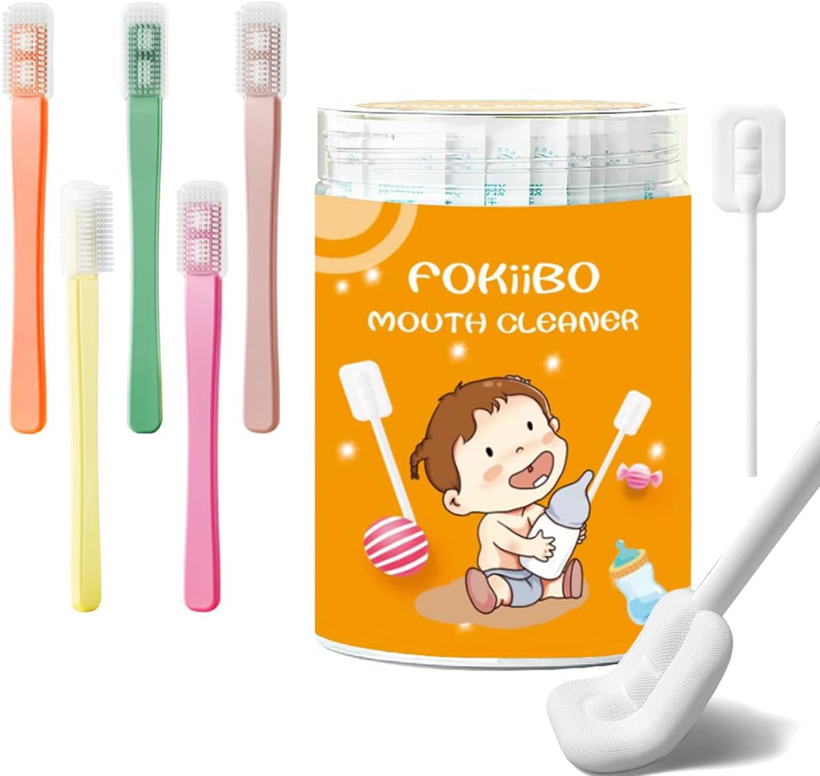 Baby Tongue Cleaner, Baby Toothbrush for Newborn 0-6 Month, 40Pcs Disposable Gauze Baby Mouth Cleaner + 5Pcs Infant Silicone Toothbrush, Baby Oral Cleaner, Soft Baby Gum Toothbrush (45PC)