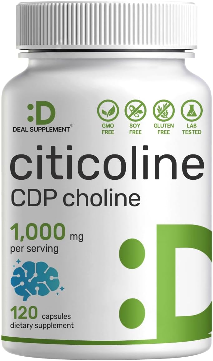 DEAL SUPPLEMENT Citicoline CDP Choline, 1,000mg Per Serving, 120 Capsules – Extra Strength Choline Supplements – Nootropic B Vitamin Properties – Promotes Brain Health, Memory, & Focus – Non-GMO