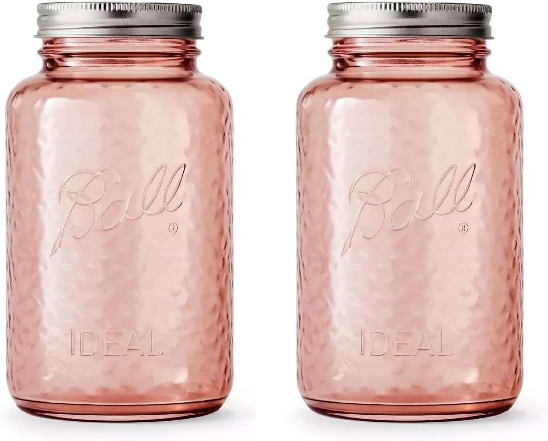 Ball Collectors Edition Vintage Rose Colored Canning Jars, Regular Mouth Quart Jars with Lids and Bands, 32 Oz Each, Pack of 2