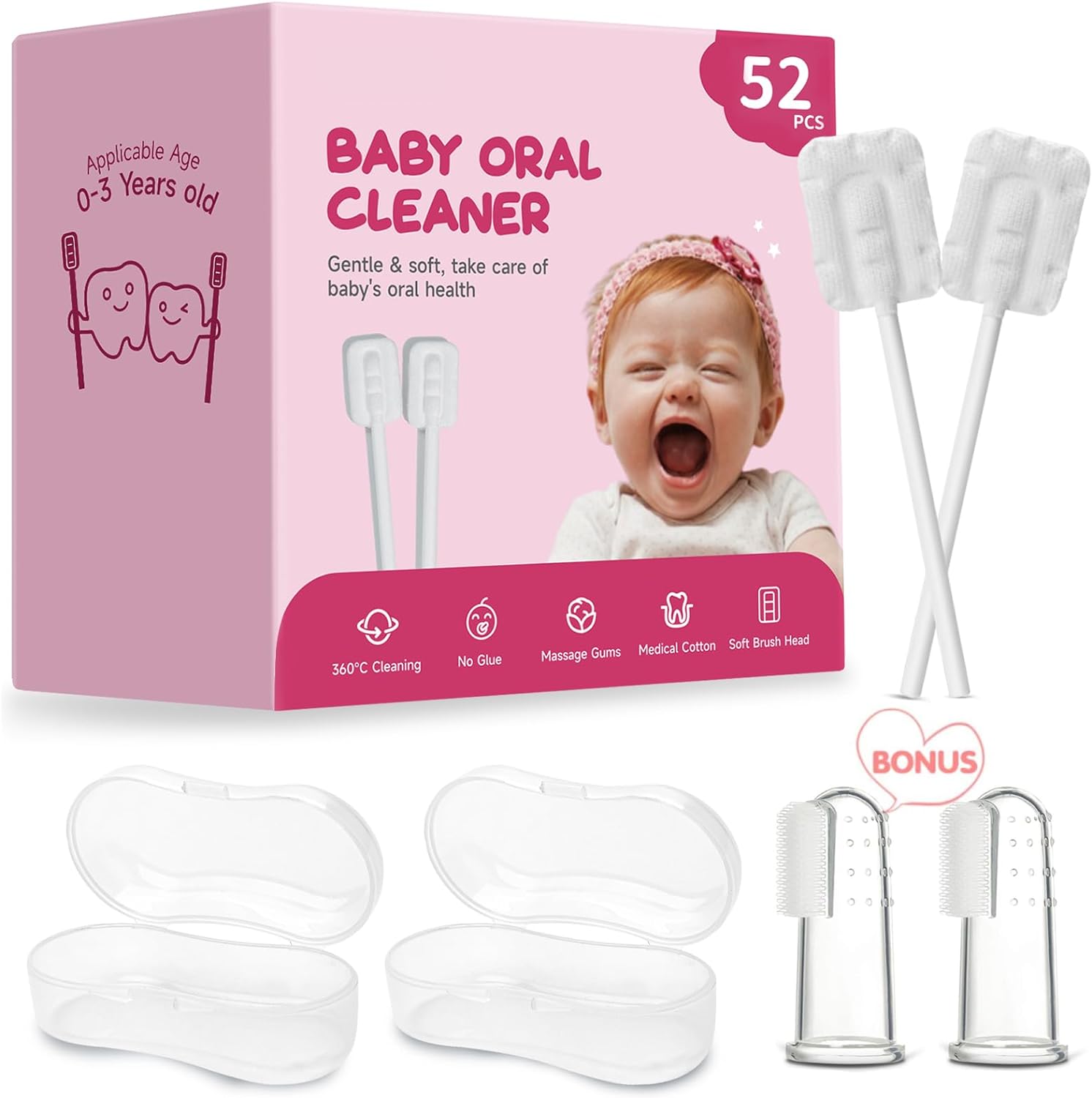 [Upgrade] Baby Tongue Cleaner Newborn Baby Toothbrush 52PCS, Baby Oral Cleaner, Disposable Infant Toothbrush Baby Mouth Cleaner, Gum Cleaner Stick Dental Care for 0-36 Month Baby+2 Finger Toothbrush