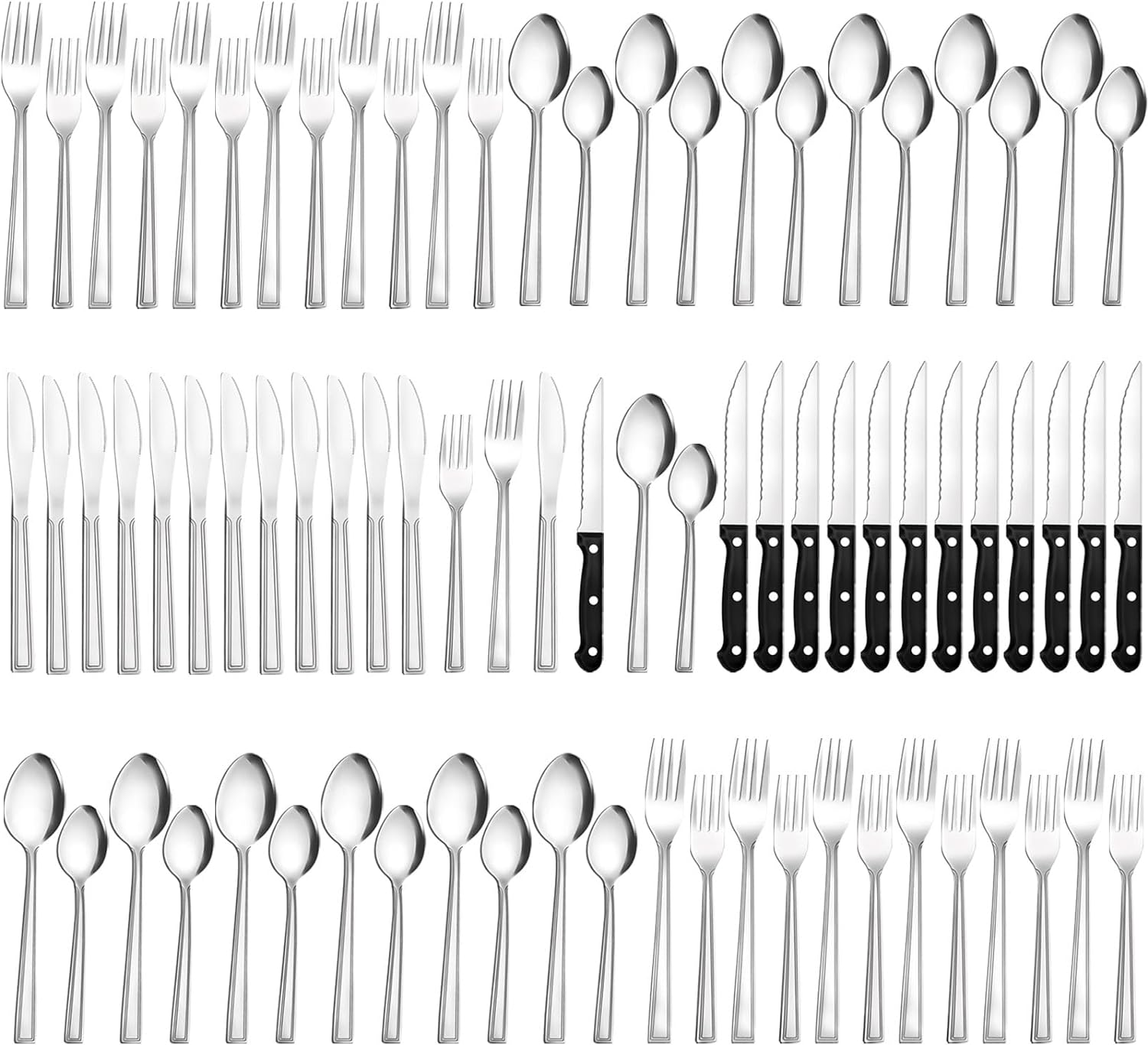 72-Piece Silverware Set with Steak Knives, Funnydin Forks and Spoons Silverware Set for 12, Food-Grade Stainless Steel Flatware Cutlery Set, Utensil Sets for Home Kitchen Restaurant, Dishwasher Safe