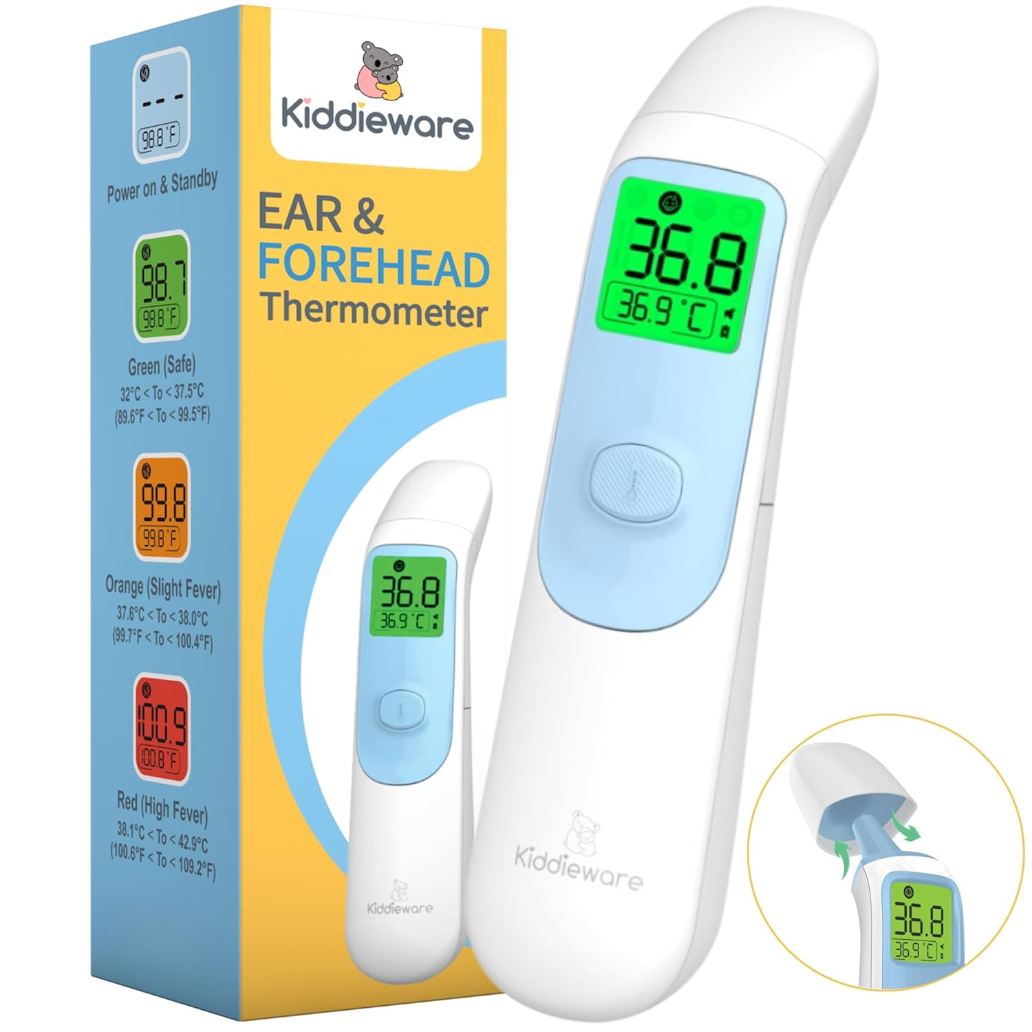 Digital Thermometer for Kids and Adults – Baby Thermometer for Infants – Temperature Ear or Forehead Thermometer No Touch – Fever Alarm, 40 Recalls – Temporal Ear Thermometer for Kids
