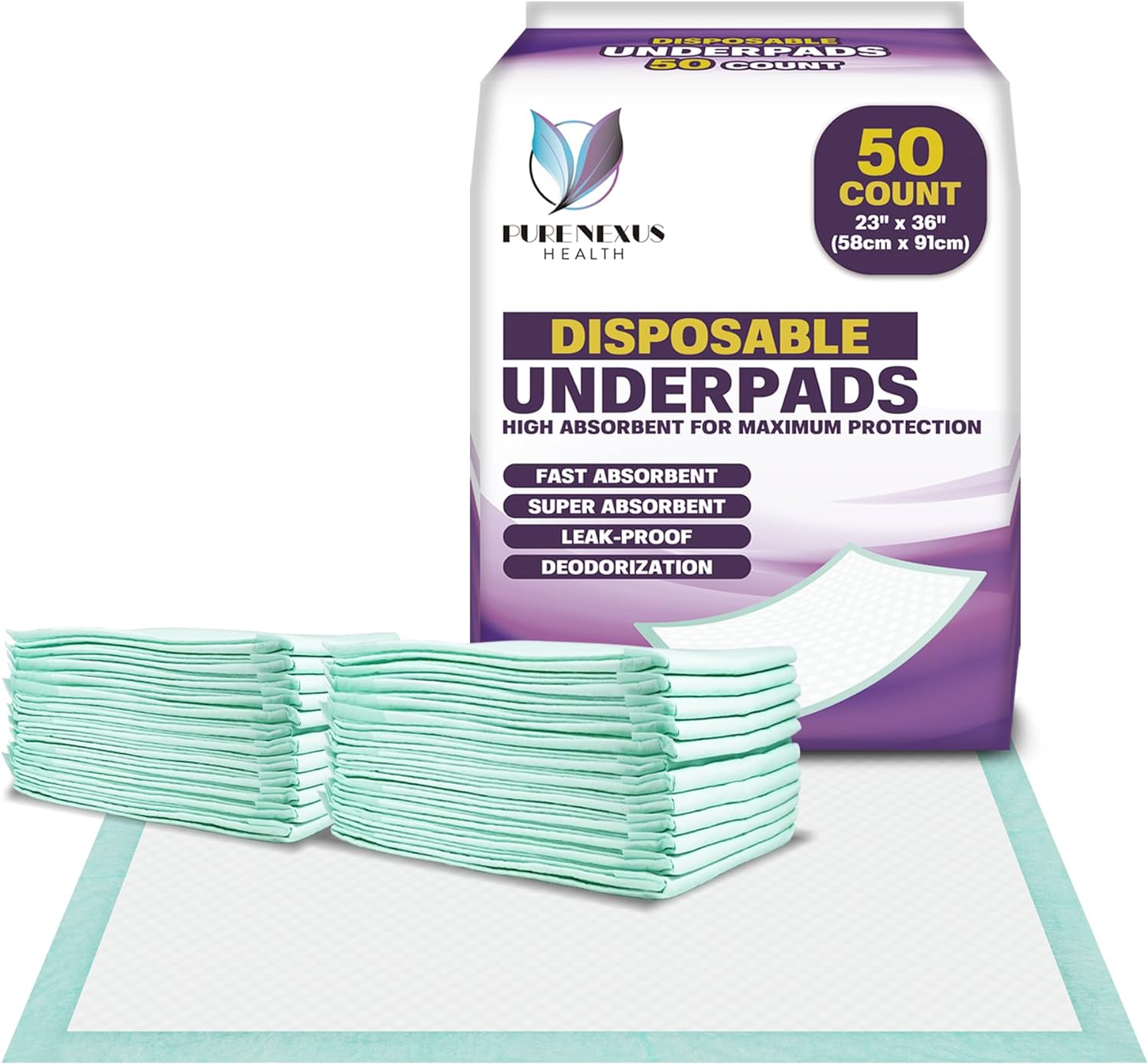 Disposable Underpads 23″ x 36″ (50-Count) Incontinence Pads, Chux, Bed Covers, Puppy Training Pads, Pee Pads for Babies, Kids, Adults