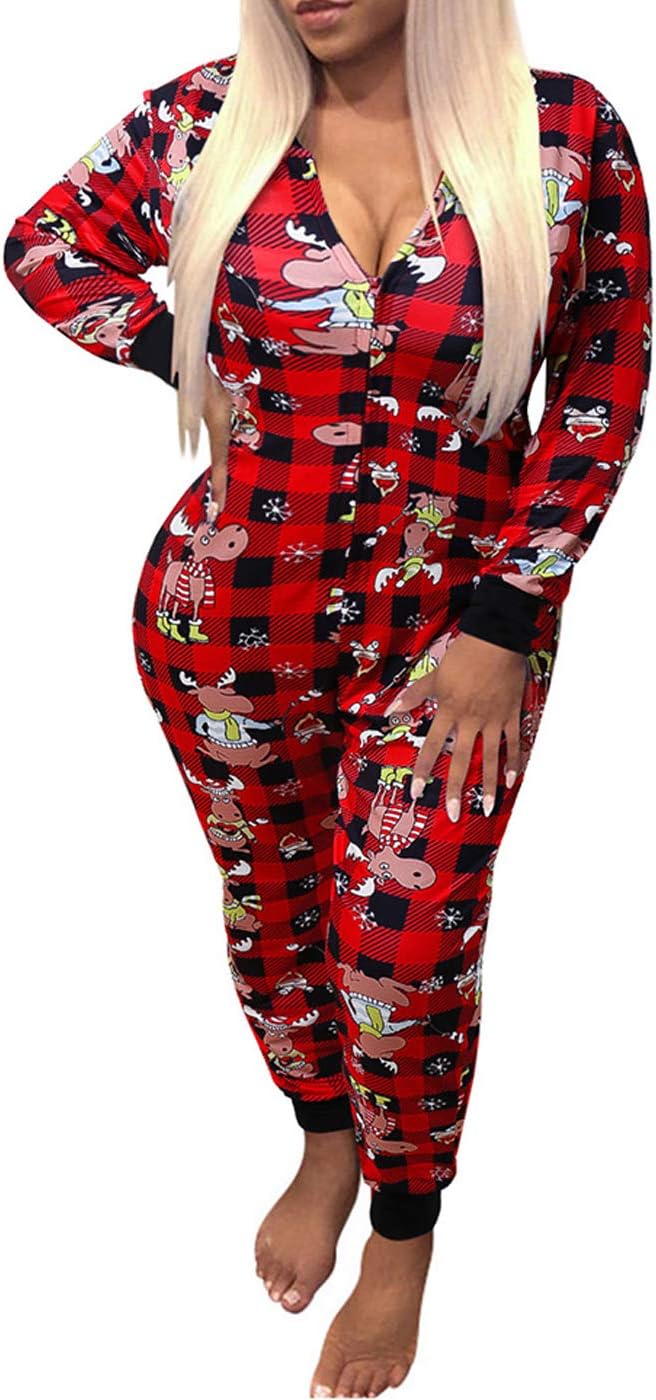 VNVNE Women’s One Piece Onsie Print Sleepwear Ugly Christmas Pajamas Jumpsuit Rompers Clubwear Nightwear