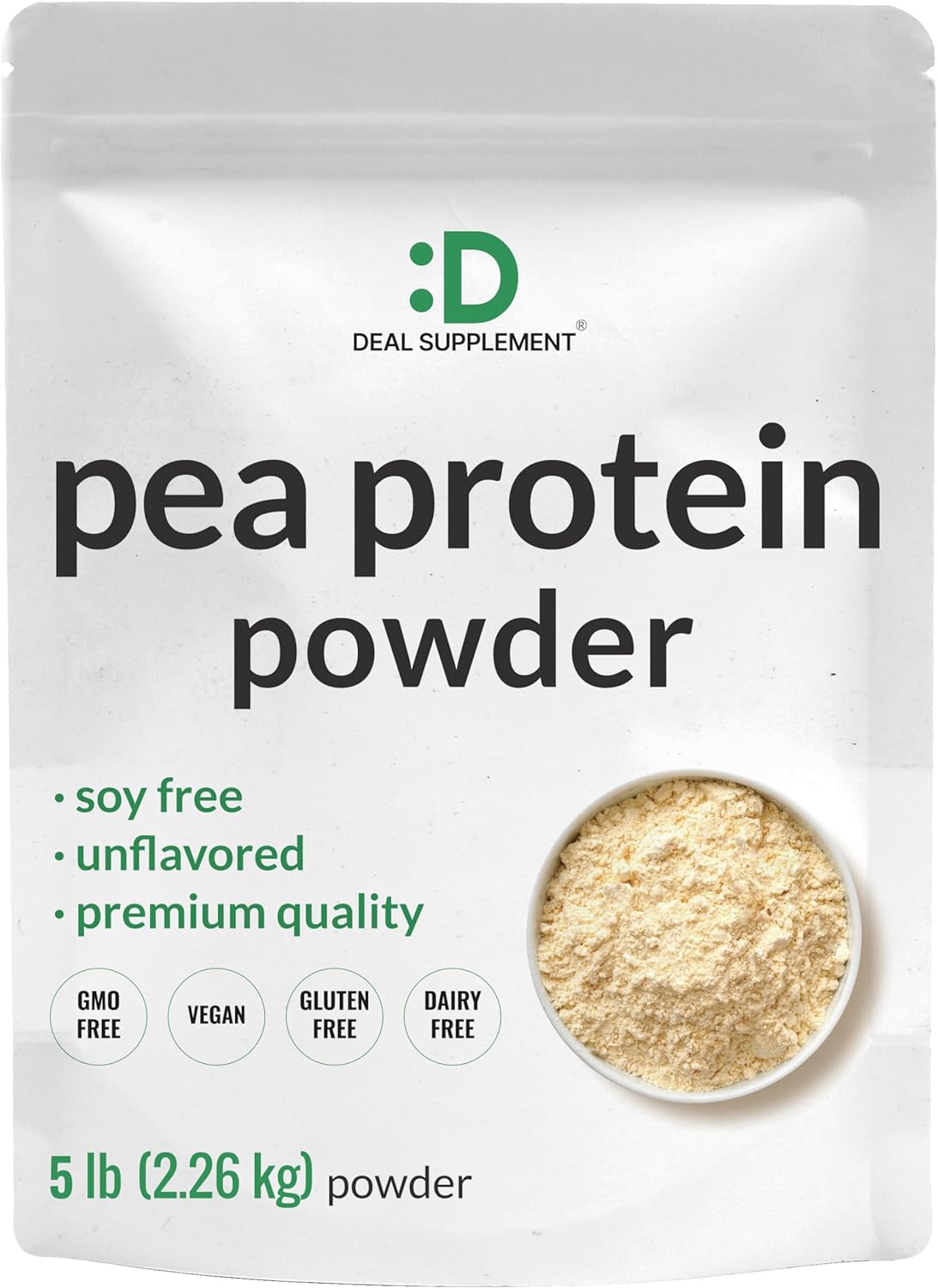 DEAL SUPPLEMENT Unflavored Pea Protein Powder, 5lbs – Premium North American Grown Peas – Easily Digested Isolate Form – Great for Shakes, Bars, or Snacks – 27g Protein Serving, Soy Free, Vegan
