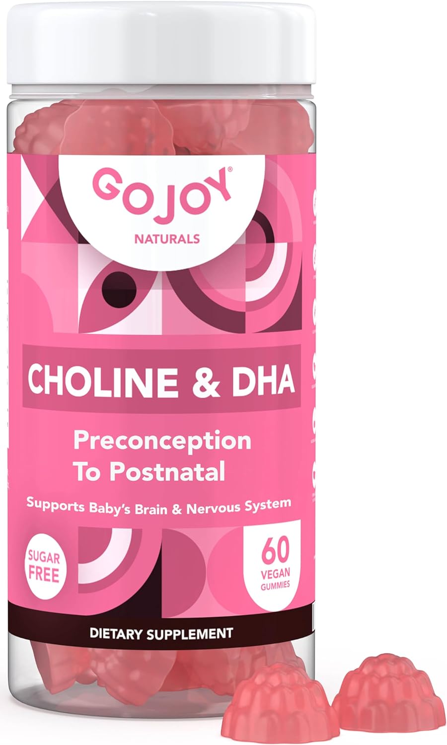 Prenatal Choline & DHA Gummies – Preconception to Postnatal Gummy Vitamin Supplement for Pregnant Women – Sweetened with Monk Fruit – 3rd Party Tested – Non GMO, Gluten Free, Vegan