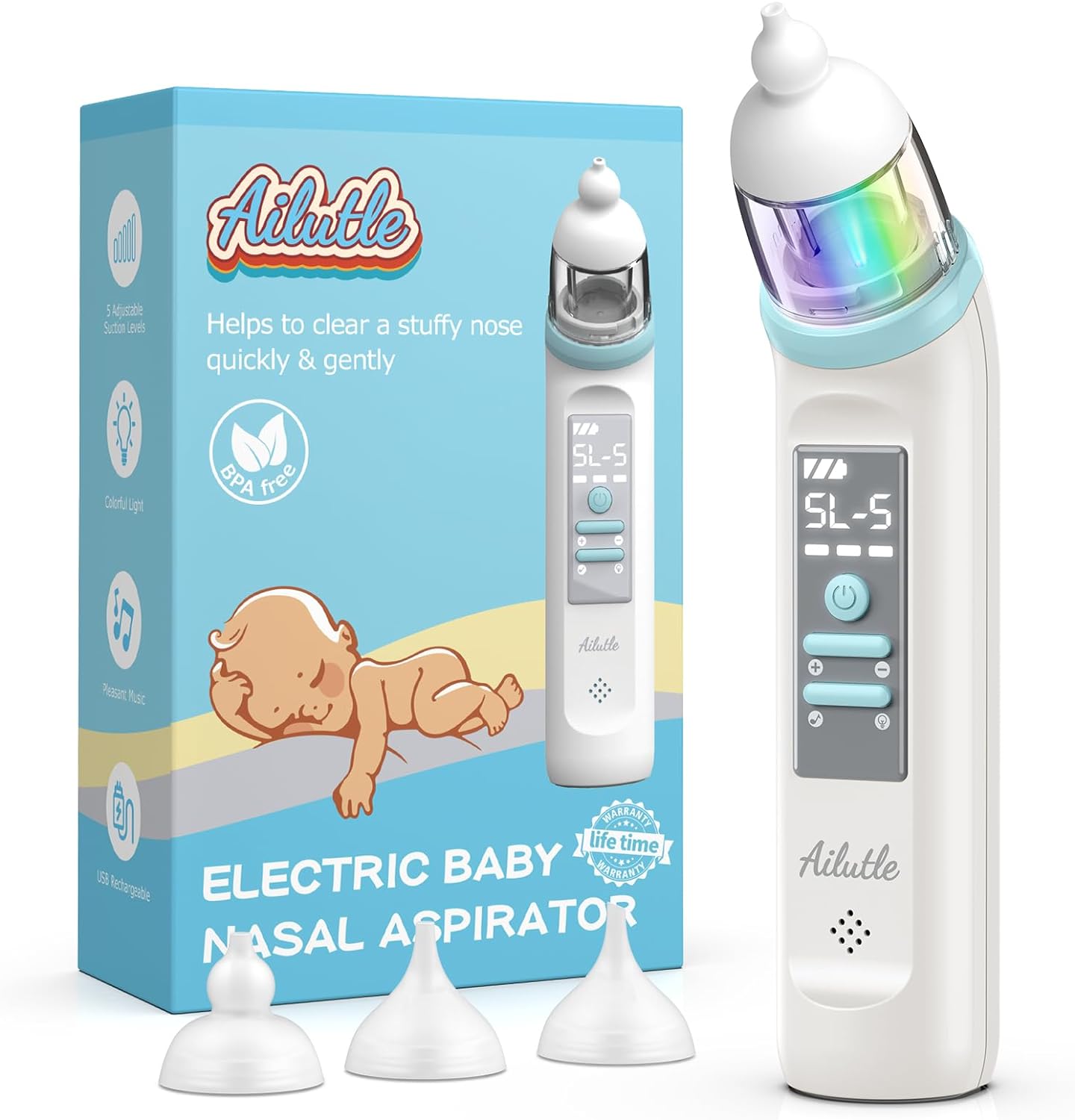 X50 Nasal Aspirator for Baby| Nose Sucker Baby | Electric Toddler Automatic Cleaner USB Rechargeable with 5 Suctions Modes, Music & Colorful Light Soothing Function