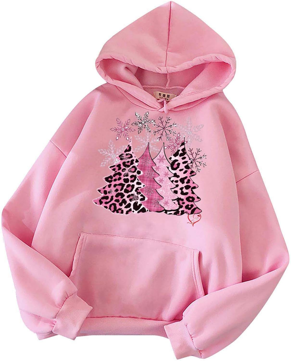 SMIDOW Cute Funny Teen Girls Christmas Hoodies Trendy 2023 Oversized Leopard Xmas Tree Pullover Tops Loose Hooded Sweatshirt
