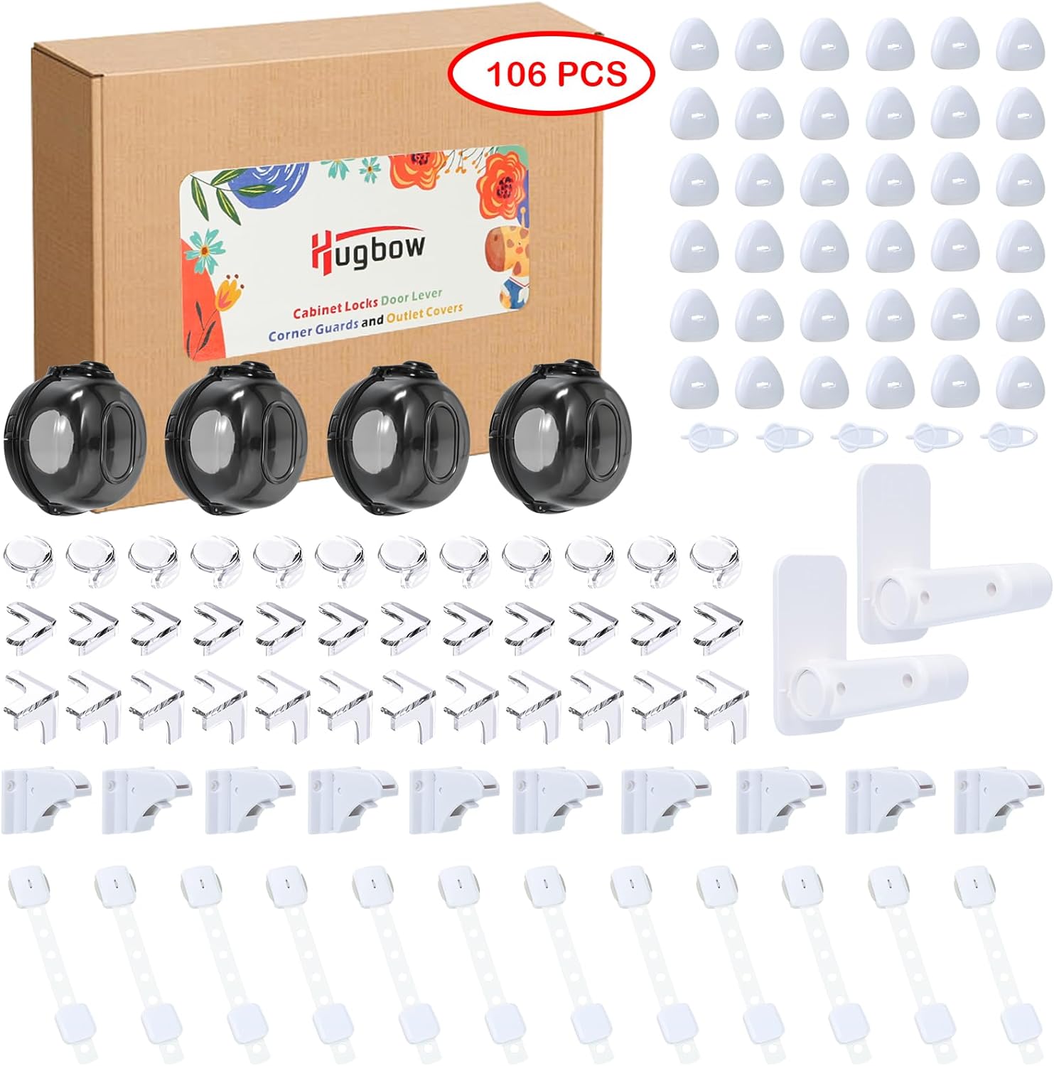Baby Proof Kit, 106 Packs Baby Proofing Kit Essentials Child Proofing Appliance with Cabinet Locks, Door Lever Corner Guards and Outlet Covers – All-in-one Super Value Child Proof Kit