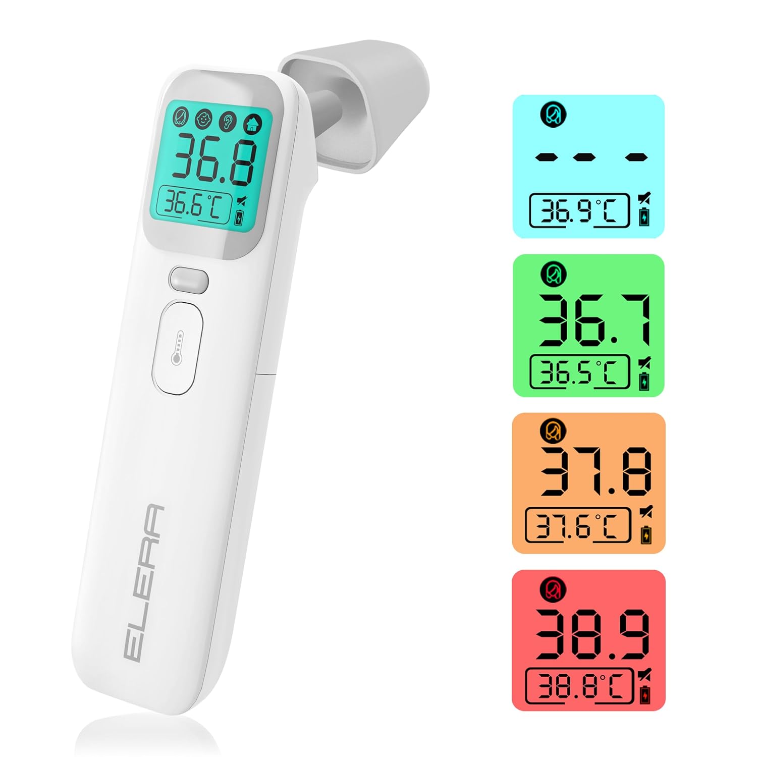 ELERA Baby Thermometer – Ear Thermometer for Kids, Infants, and Adults, Digital Precision with Quick 1-Second Measurement, 4-in-1 Non-Contact Design with Memory Function