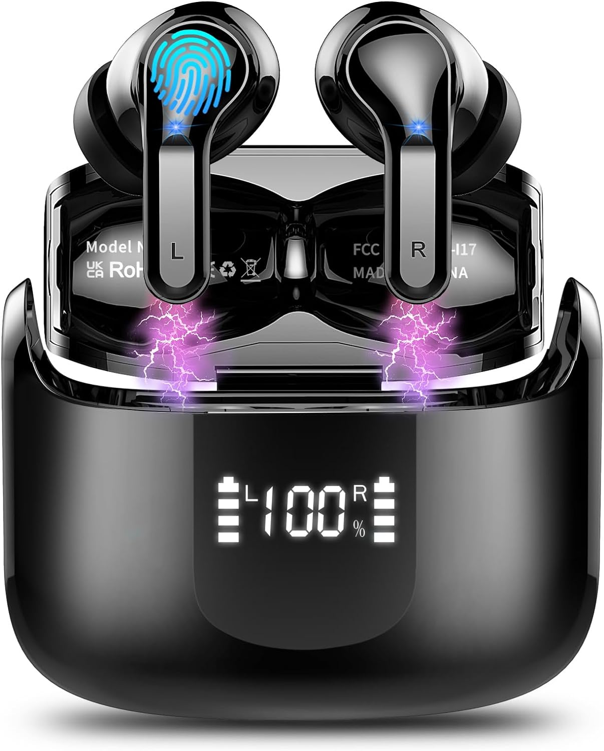 Wireless Earbud, Bluetooth Headphones 5.3 NEW 40H Ear Buds Bass Stereo Earphones Noise Cancelling Earbud with 4 ENC Mic in-Ear Bluetooth Earbud USB-C LED Display IP7 Waterproof Sport for Android iOS