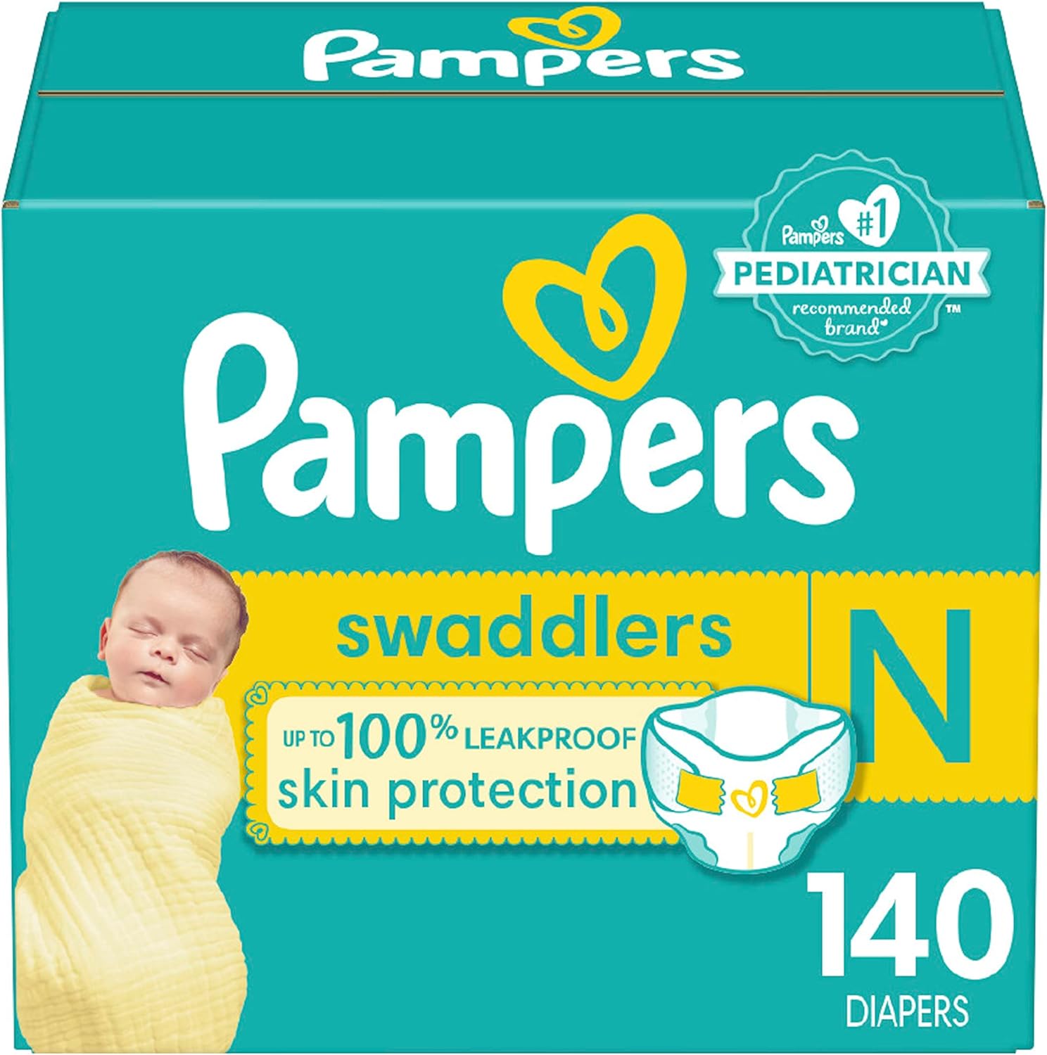 Pampers Swaddlers Newborn Diapers – Size 0, 140 Count, Ultra Soft Disposable Baby Diapers