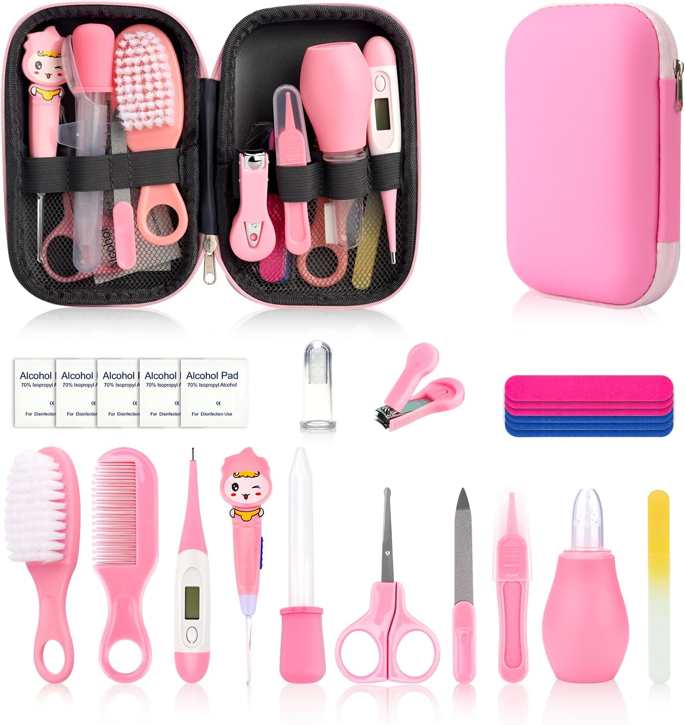 Baby Healthcare and Grooming Kit, Baby Safety Care Set, Baby Electric Nail Trimmer Set Newborn Nursery Health Care Set for Newborn Infant Toddlers Baby Boys Girls Kids (Pink-19 Kits)