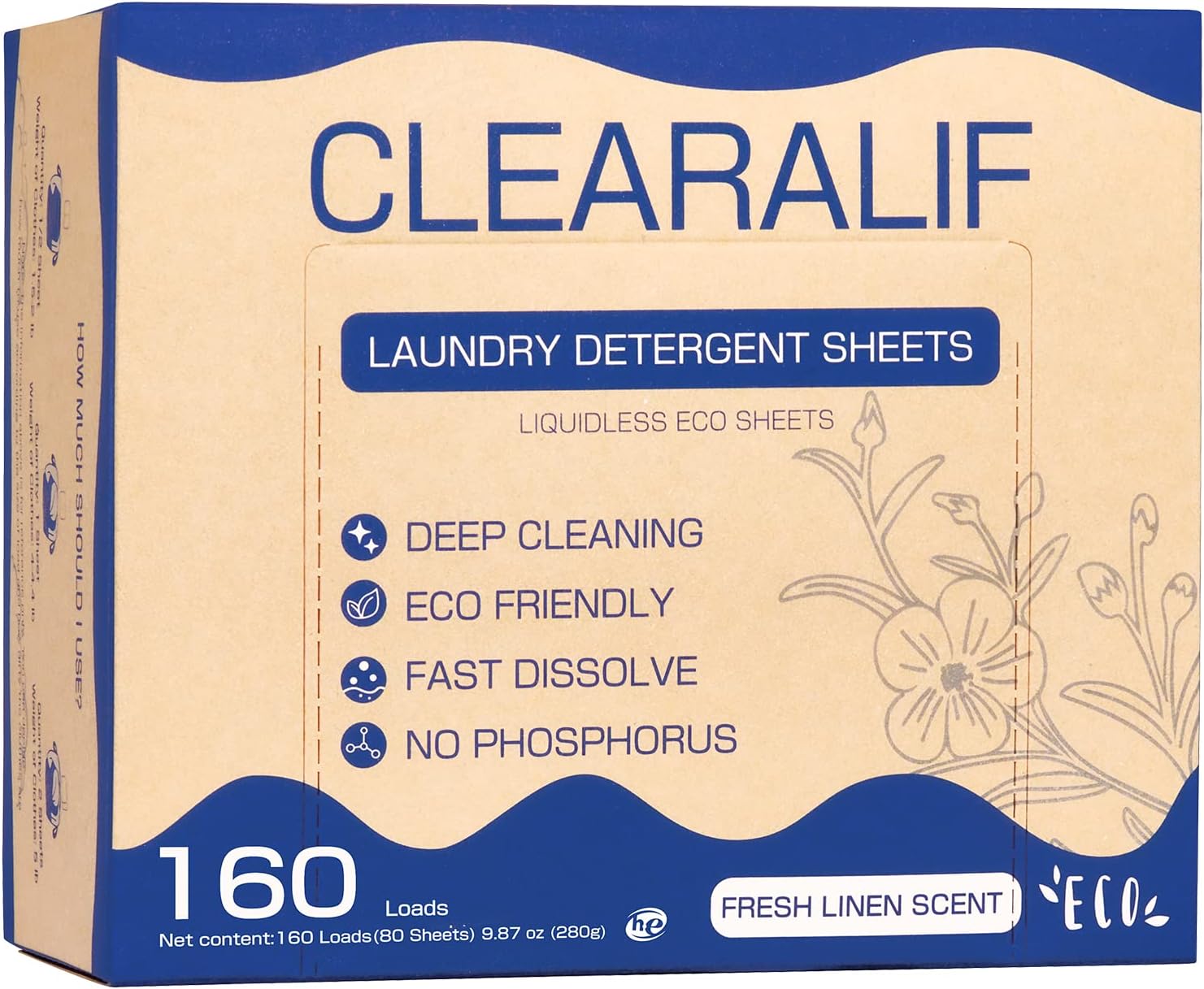 CLEARALIF Laundry Detergent Sheets Up to 160 Loads, Fresh Linen – Great For Travel,Apartments, Dorms,Laundry Detergent Strips Eco Friendly & Hypoallergenic
