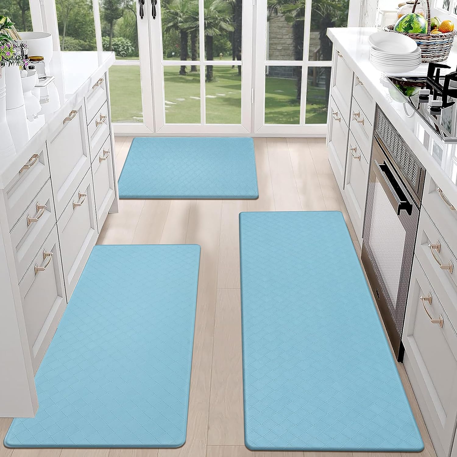 HEBE Anti Fatigue Kitchen Rug Sets 3 Piece Cushioned Kitchen Mats for Floor Non Slip Kitchen Rugs and Mats Waterproof Comfort Standing Mat Runner for Kitchen,Home Office,Sink,Laundry