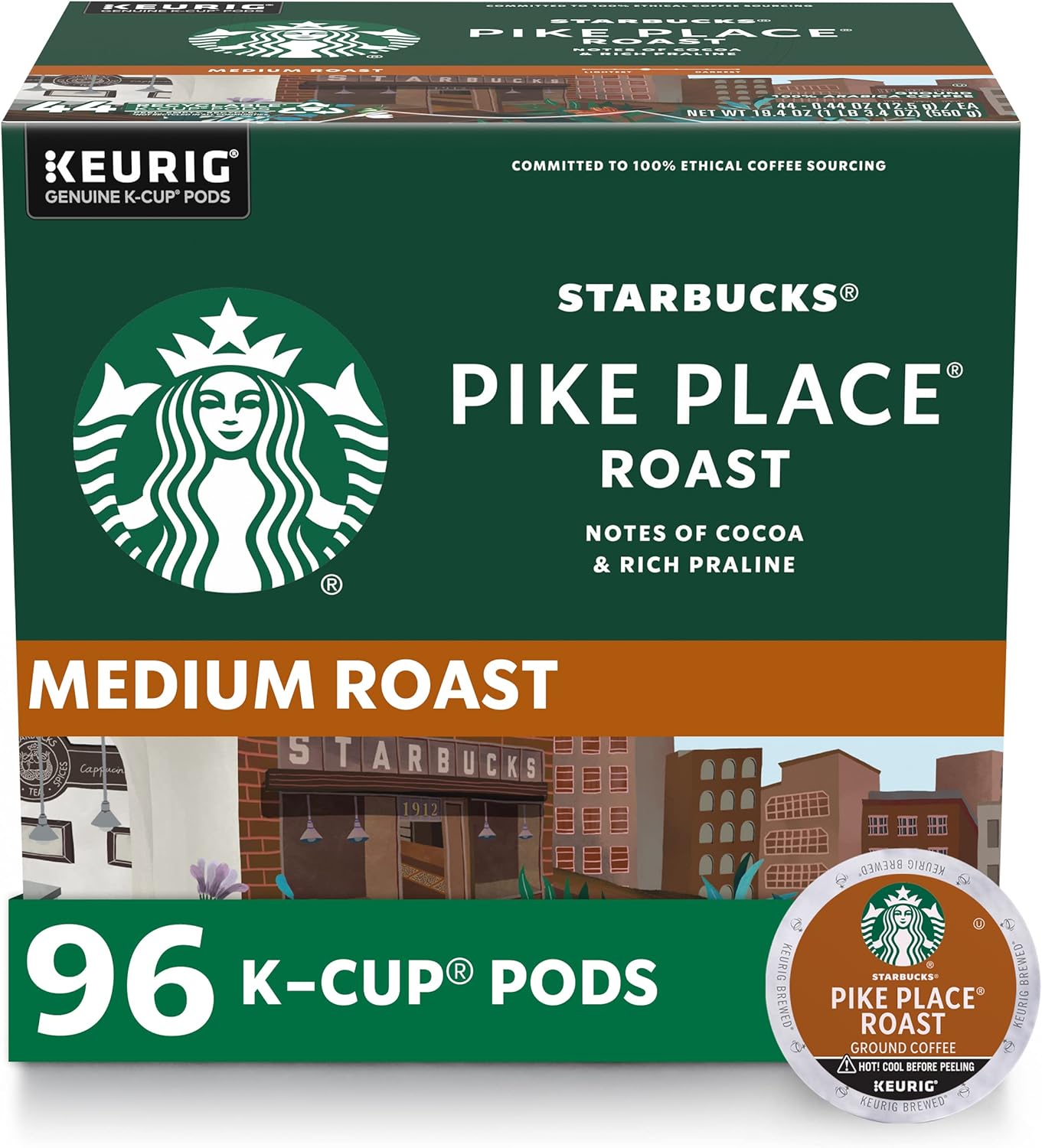Starbucks K-Cup Coffee Pods—Medium Roast Coffee—Pike Place Roast for Keurig Brewers—100% Arabica—4 boxes (96 pods total)