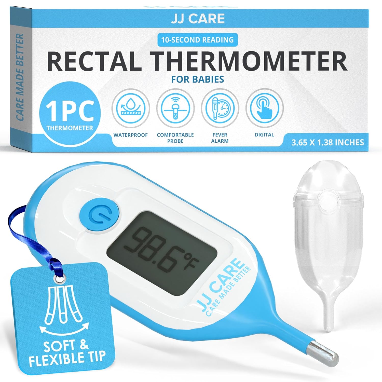 JJ CARE Rectal Thermometer for Babies with LCD Display, Calibrated Baby Rectal Thermometer, 10 Seconds Fast Reading Infant Rectal Thermometer for Fever with Storage Case