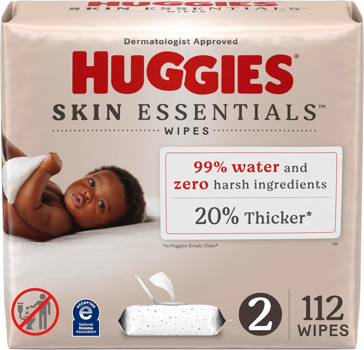 Huggies Skin Essentials Baby Wipes, Hypoallergenic, 99% Water, 2 Flip Top Packs (112 Wipes Total)