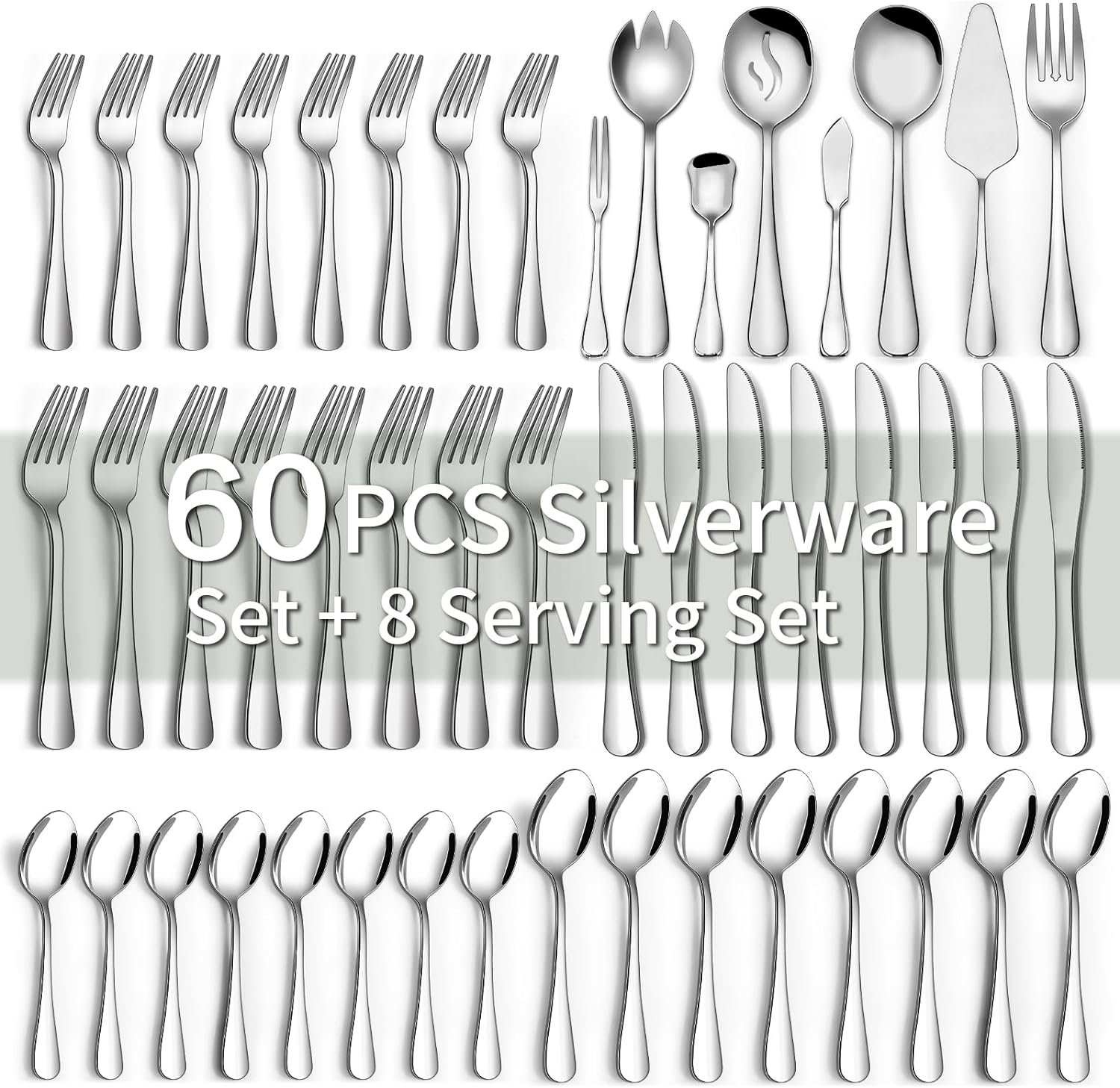 68 Pieces Silverware Set with Serving Utensils Set, CEKEE Stainless Steel Flatware Set for 12, Heavy Duty Cutlery Set, Kitchen Utensil Sets for Home Restaurant, Mirror Finish, Dishwasher Safe