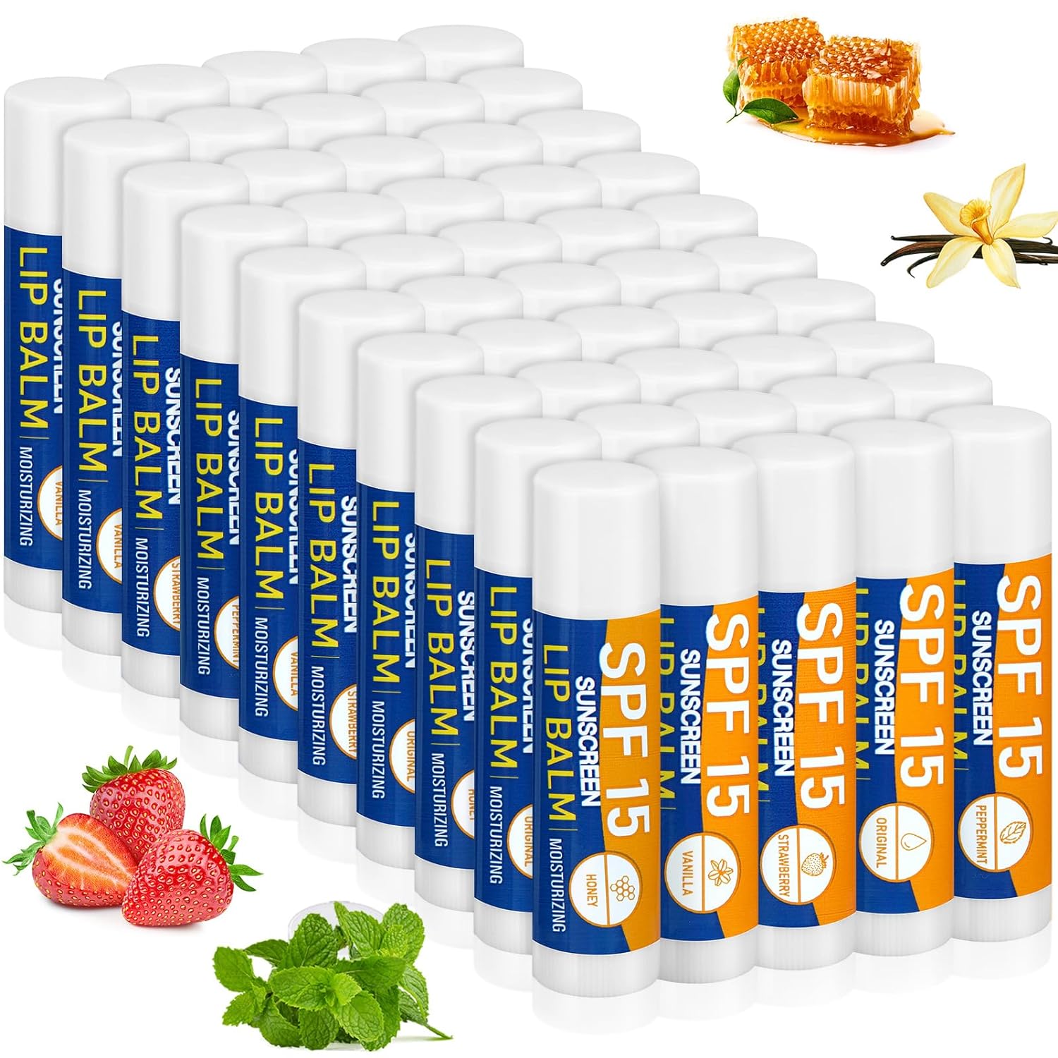 Lip Balms with Spf 15 Bulk Sunscreen Lip Balm Sticks Party Gifts Favors Lip Sun Protection 5 Flavors for Wedding Bridal Baby Shower Favors Outdoor Travel Beach(50 Pcs)