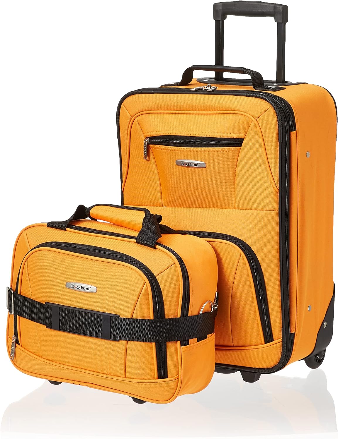 Rockland Fashion Softside Upright Luggage Set,Expandable, Orange, 2-Piece (14/19)