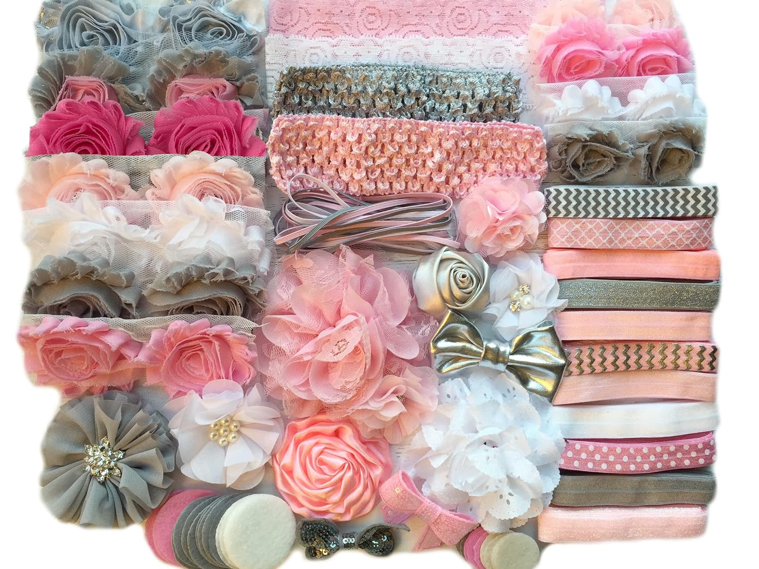 Baby Shower Headband Kit DIY Headband Kit makes 30 Headbands – Pink and Grey