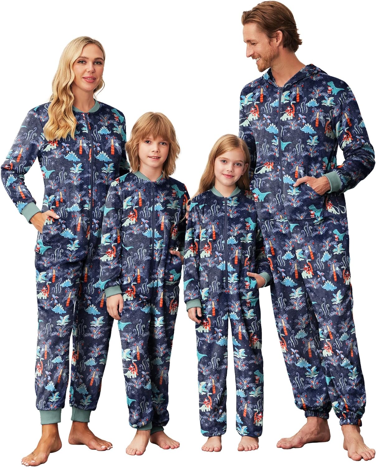 Ekouaer Christmas Matching Pajamas Onesie for Family Fleece Onesie Sleepwear Zipper Jumpsuit with Pockets