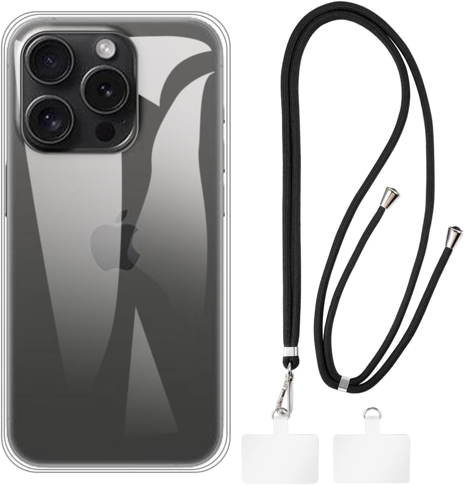 Shantime iPhone 15 Pro Case + Universal Mobile Phone Lanyards, Neck/Crossbody Soft Strap Silicone TPU Cover Bumper Shell for iPhone 15 Pro (6.1”)