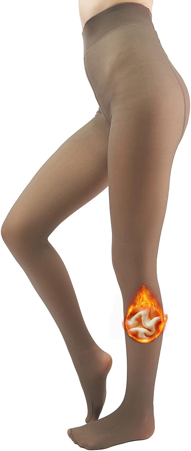 X-CHENG Fleece Lined Tights Sheer Women – Fake Translucent Warm Pantyhose Leggings Sheer Thick Tights for Winter