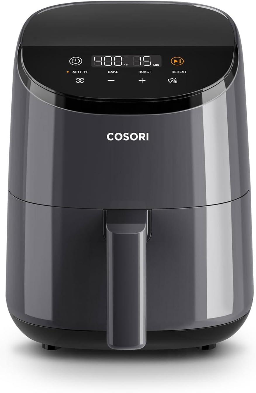 Cosori Mini Air Fryer 2.1 Qt, 4-in-1 Small Airfryer, Bake, Roast, Reheat, Space-saving & Low-noise, Nonstick and Dishwasher Safe Basket, 30 In-App Recipes, Sticker with 6 Reference Guides, Gray