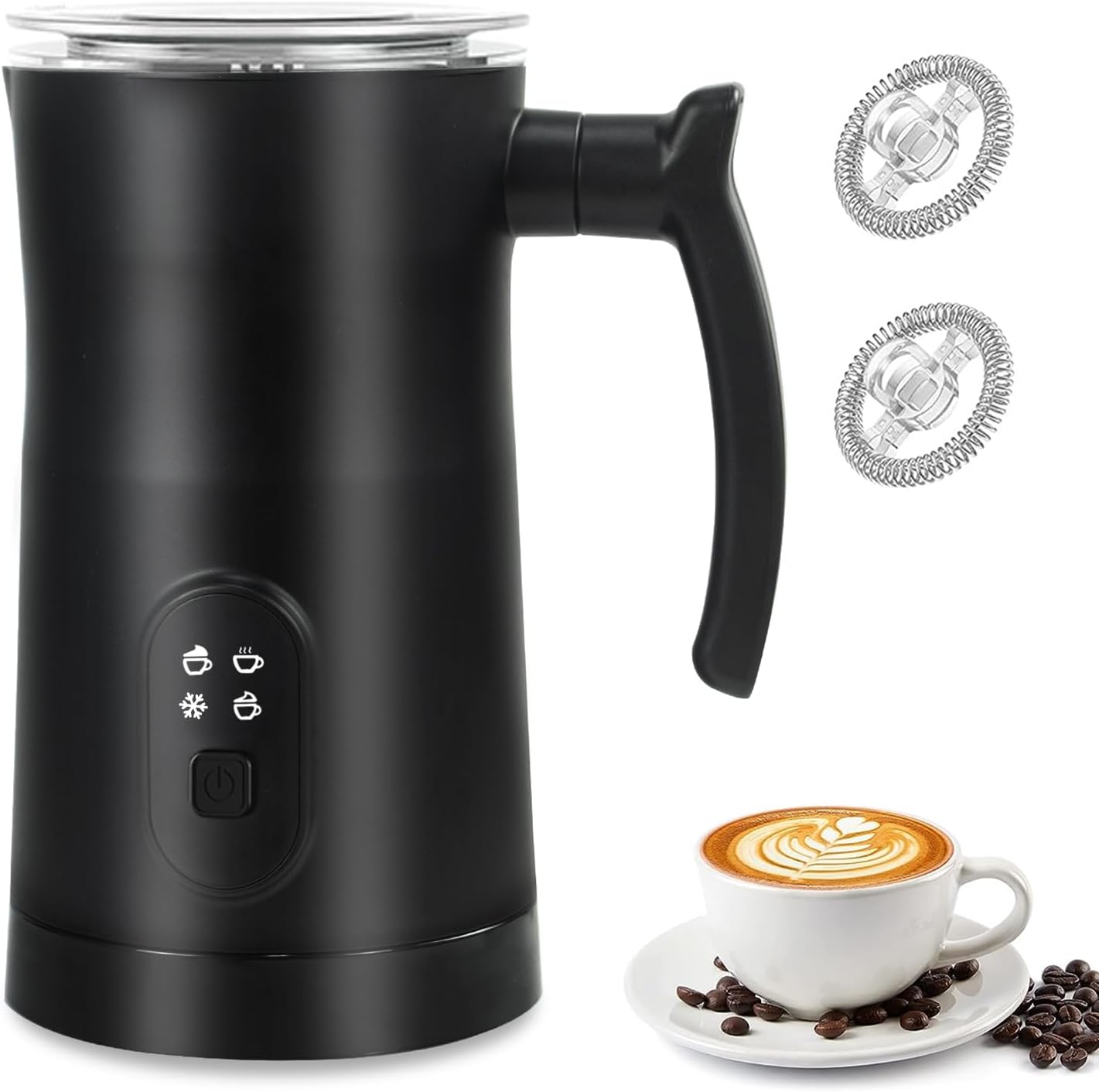 Milk Frother, 4 in 1 Electric Milk Frother and Steamer with Handle, Saicefe 11.8oz/350ml Automatic Warm and Cold Foam Maker for Coffee,Latte, Cappuccino, Hot Chocolate, 400W, Black