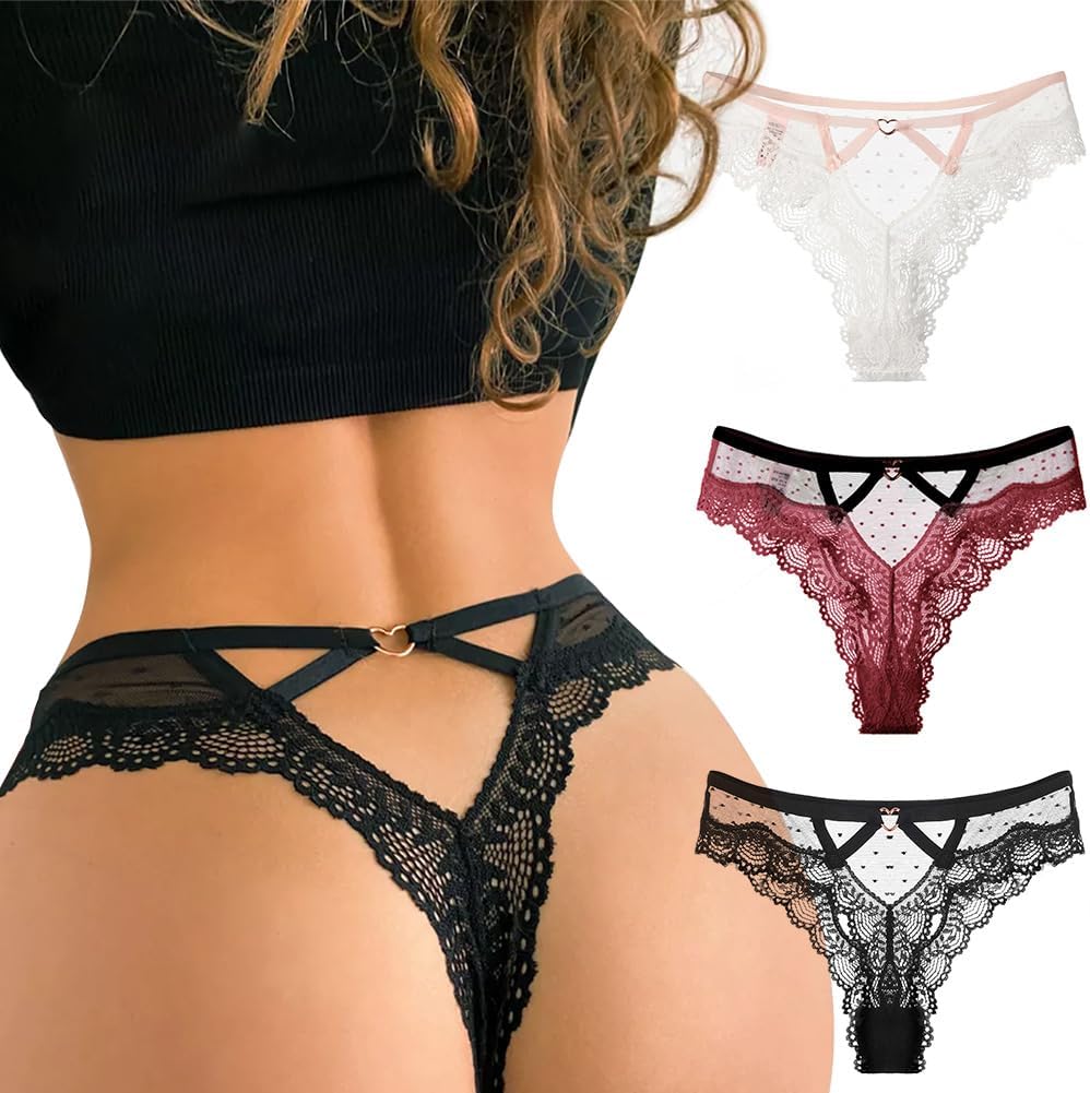 Women’s Lace Thongs T Back Sexy Lingerie Underwear Mesh Panties Bridal Floral Hollowed Tangas