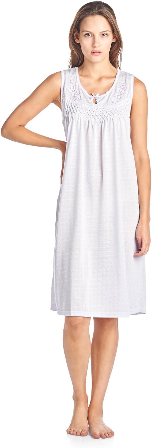 Casual Nights Women’s Sleeveless Embroidered Pointelle Nightgown Sleep Dress