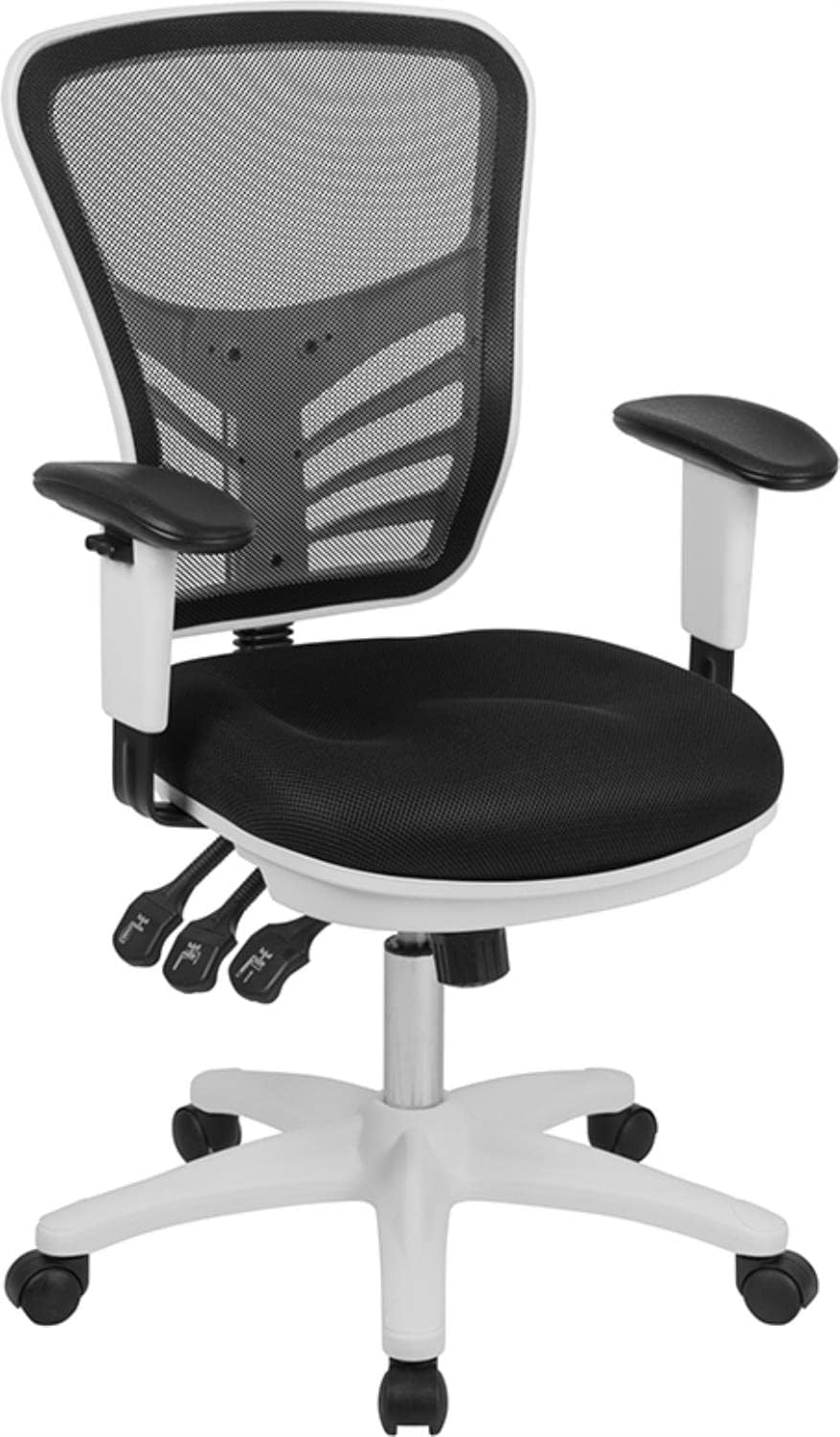 Flash Furniture Nicholas Mid-Back Swivel Office and Gaming Chair, Ergonomic Mesh Office Chair with Adjustable Lumbar Support and Height, Black/White