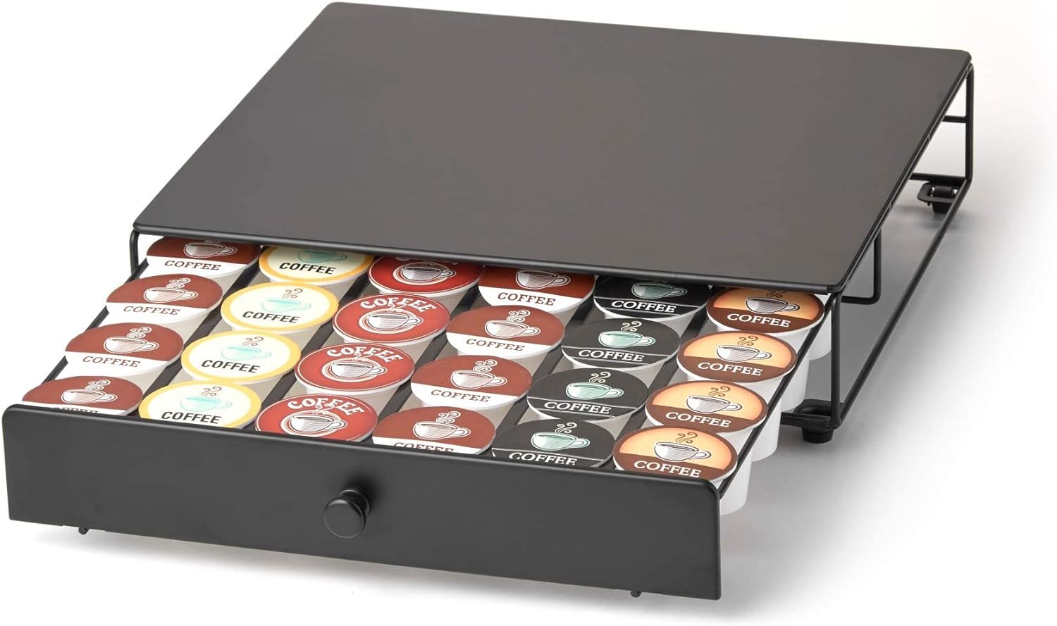 Nifty Rolling Coffee Pod Drawer – Black Finish, Compatible with K-Cups, 36 Pod Pack Holder, Compact Under Coffee Pot Storage Drawer, Slim Home Kitchen Counter Organizer