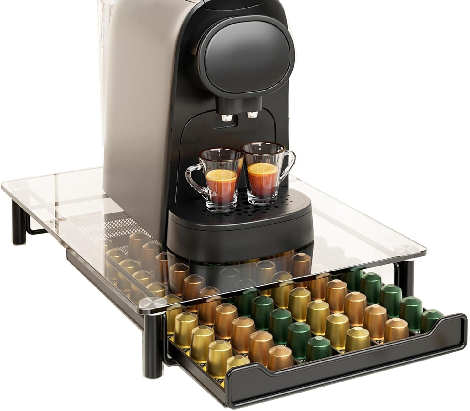 SEVENLINE Crystal Tempered Glass Coffee Pod Storage Drawer Compatible with Nespresso OriginalLine Capsules Holder 60 Original Line Pods Holds Kitchen Organizer